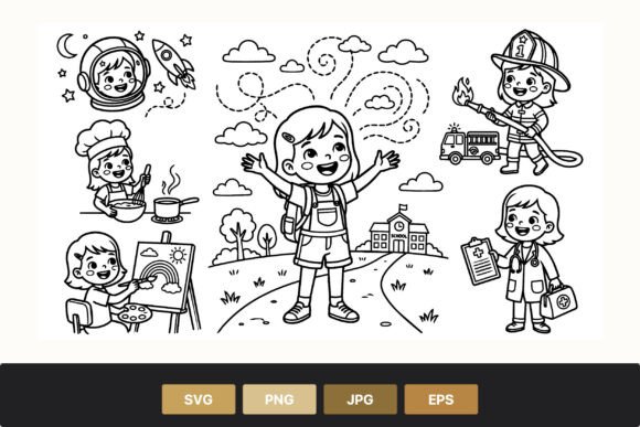 Children Pretending Career Roles Black Graphics