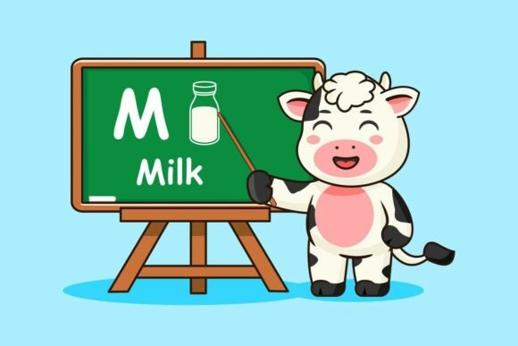 Cute Cow Character Teaching About Milk