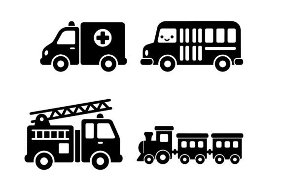 Cute Vehicle Silhouette Clipart: Graphics for Playful Illustrations