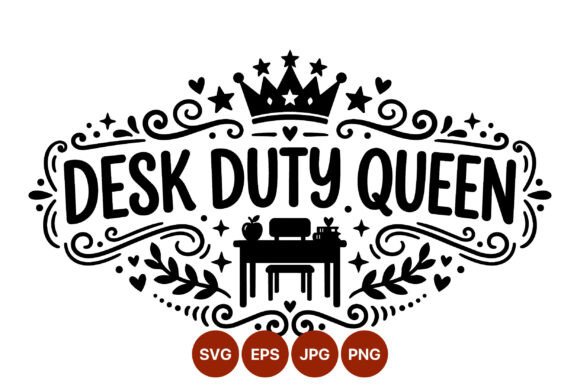 Desk Duty Queen Black and White Vector