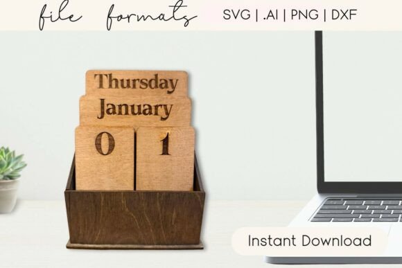 Perpetual Wood Desk Calendar Laser Files
