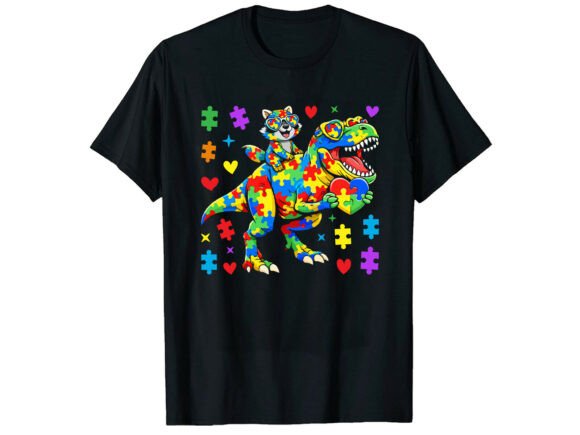 Raccoon Riding Dino Autism T-Shirt Graphics Freebies